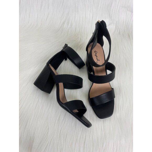 Women's Qupid Dorcas Faux Leather Multi Strap Block Heel Sandals Black - Picture 3 of 12